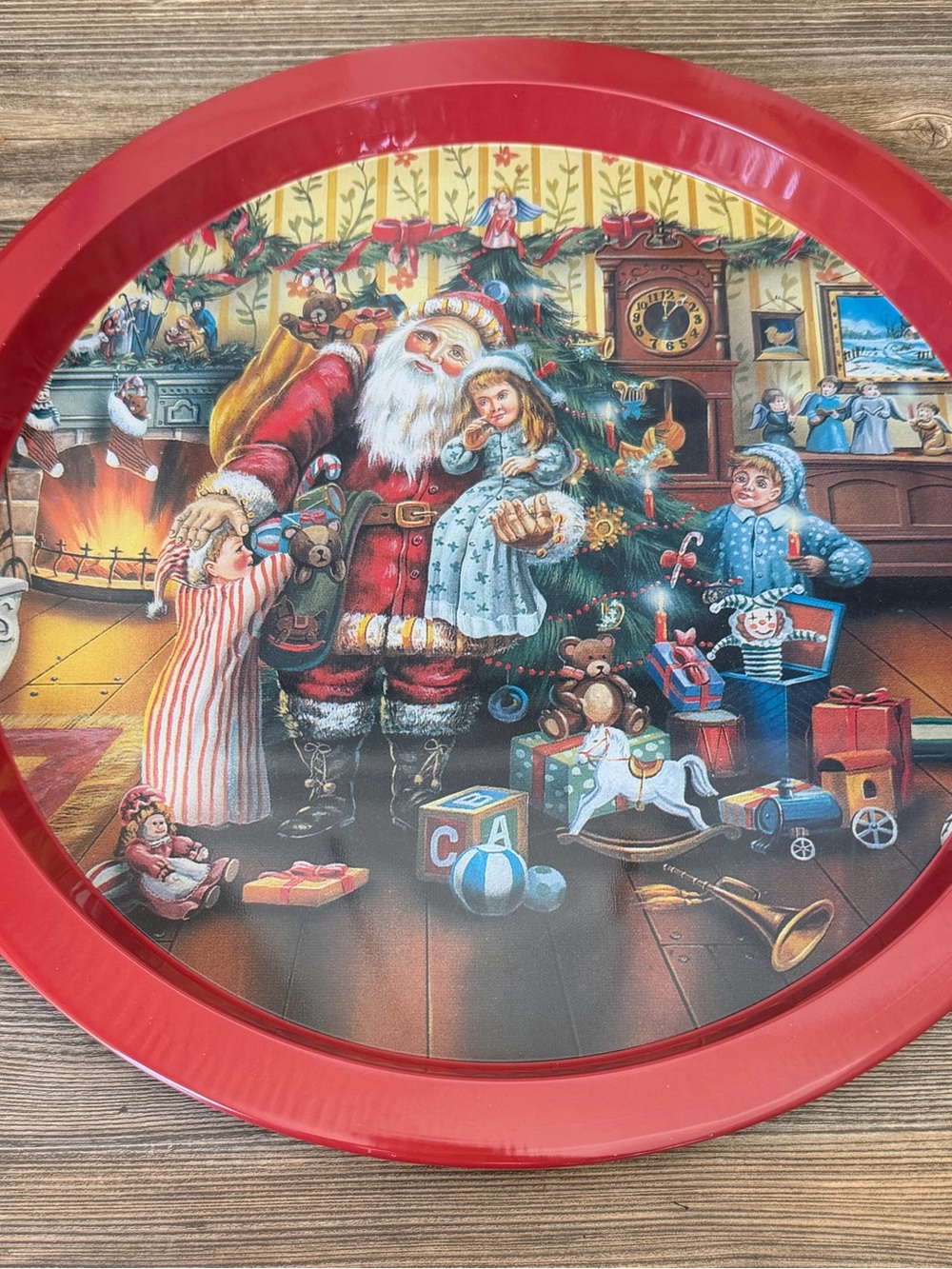 Vintage Holiday Santa Serving Tray - Red